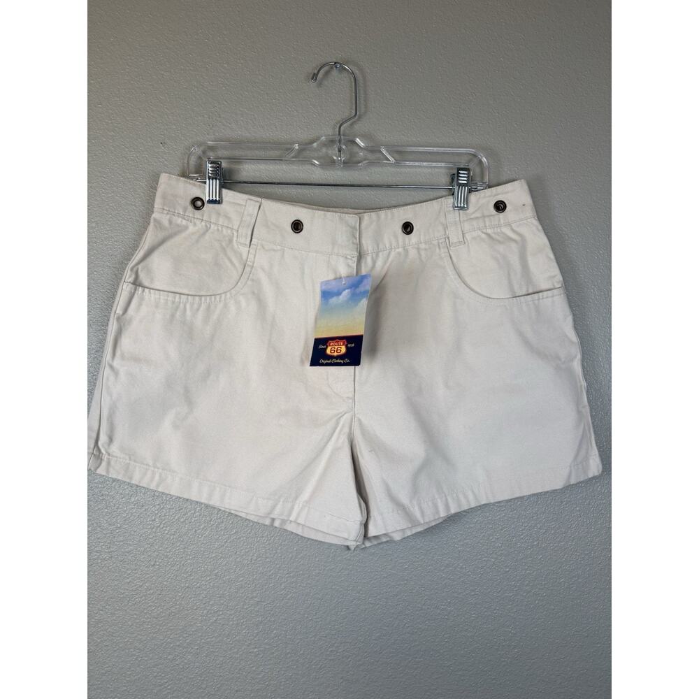 VTG y2k Route 66 Womens Khaki Shorts Size 16 Low Rise Fit NEW NOS 100% Cotton